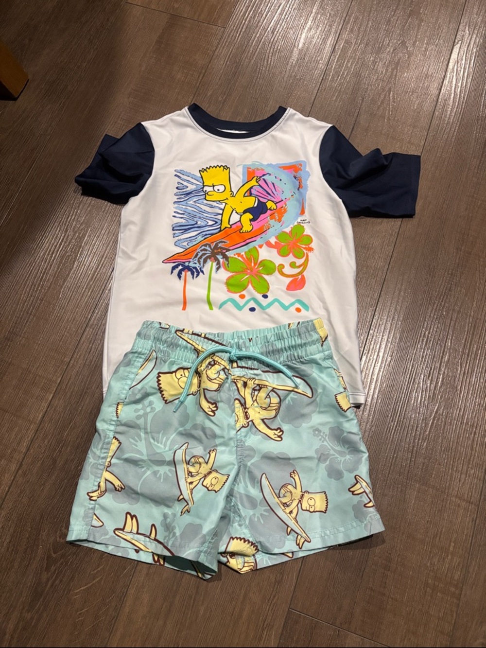 Old Navy White and Navy Kids' Surf Rashguard Set